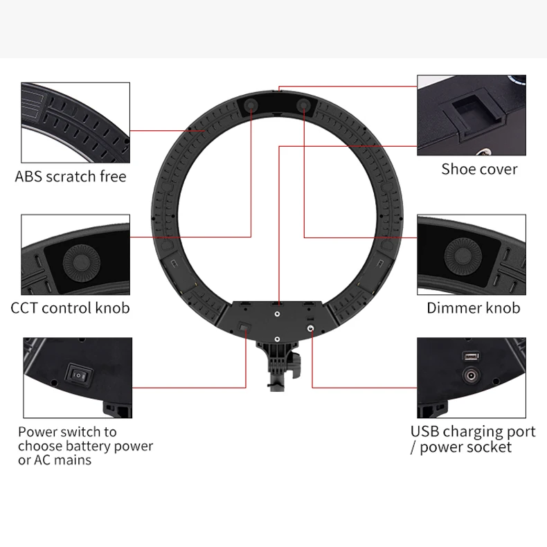Tolifo 19 inch 60W Photo Studio Portable Photography RGB Ringlight LED Video Light with tripod stand