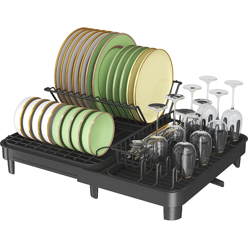 

Easy to Install Countertop Dish Drain Rack with Drainboard Set Expandable Dish Drying Rack for Kitchen Counter