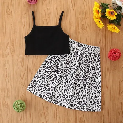 

B54685A New arrivals kids clothing fashion girls summer leopard skirt set, Shown
