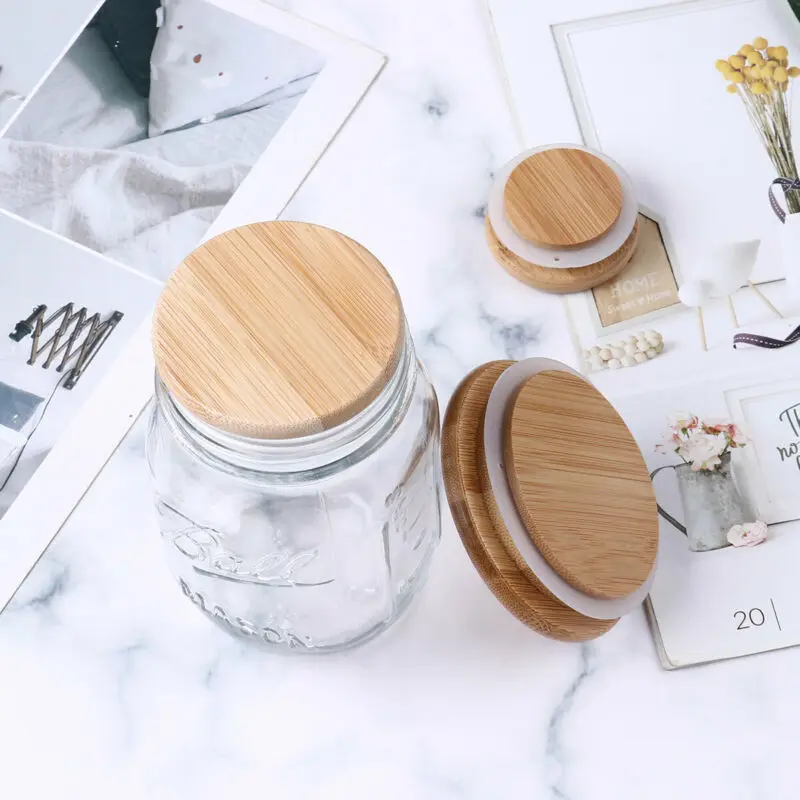

iEFiEL Marson Jars Lid Bamboo Lids Reusable Cover with Silicone Seal for Small/Regular/Wide Mouth Canning Jars Bottle Kitchen