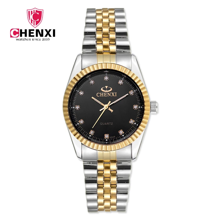 

CHENXI 004A Crystal Diamond Couples Watch Stainless Steel Casual Dress Watches For Men Women Couple, As picture