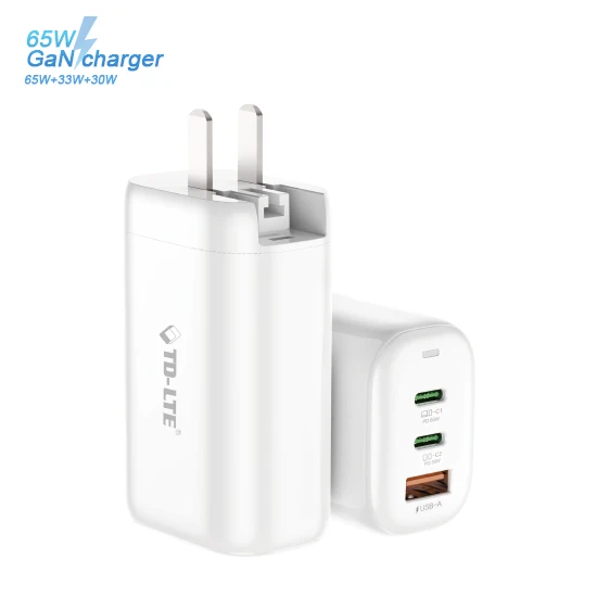

2021 NEW Hot Selling 65W GaN Type-c Charger Quick Charge QC3 Wall PD Charger 3 Ports Universal Wall Charger EU UK US AU PLUG, White
