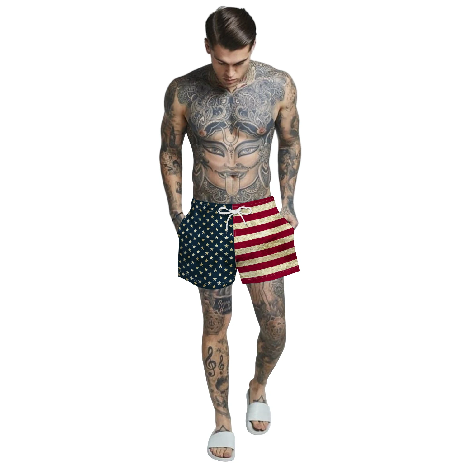 

Men Cool Summer Beach Shorts American Flag Patriot July 4th Independence Day Print Swim Trunks Sports Training Running Shorts, Picture