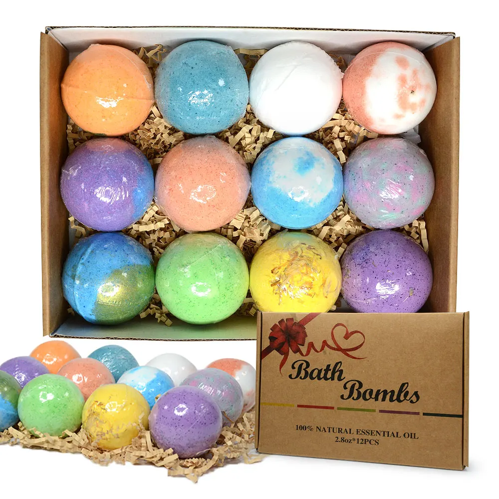 

Organic Coconut Oil Fizzy Spa Moisturize Gift Set Pure Herbal Extract Hemp Essential Oils Shimmer Bath Bombs, Colorful