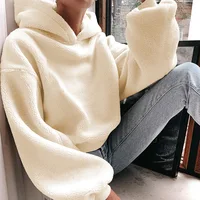 

Wholesale Fleece Long Sleeve White Women Loose Plain Hoodies No Pocket