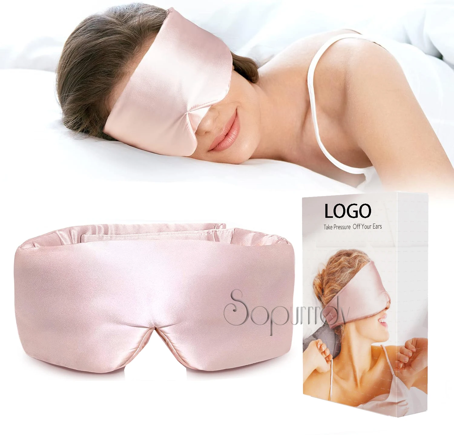 

Custom Logo Silk Sleep Mask for Side Sleeper Eye Mask Sleeping for Women Men Mulberry Silk Face-Hugging Padded Silk Eye Cover