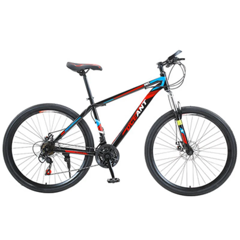 

Wholesale 21-speed shock absorption double disc brake mountain bike cross-country bike, Black red black green black orange