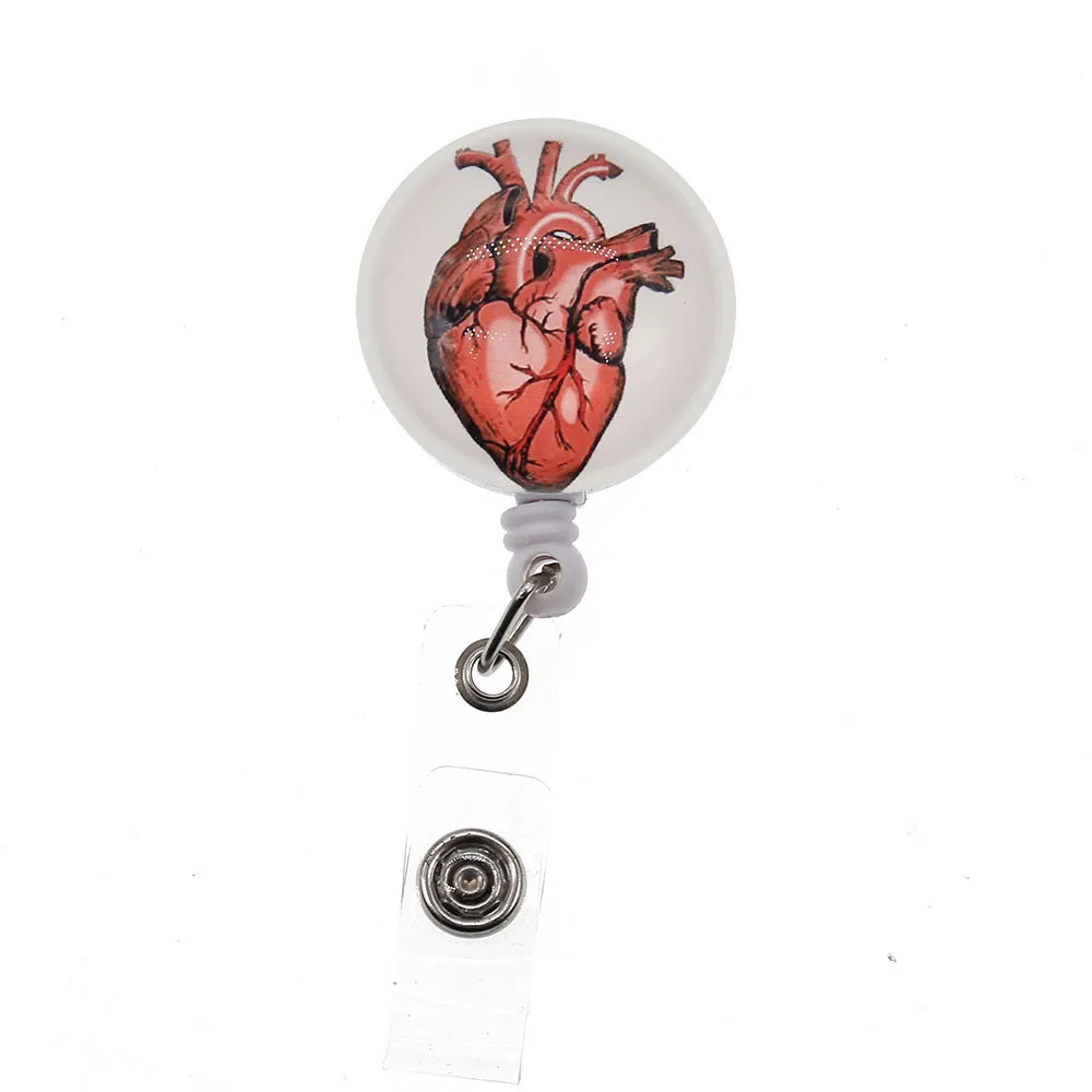 

Custom Epoxy Human Organs Nurse Badge Holder Heart Retractable ID Badge Reel/holder With Clip, Red