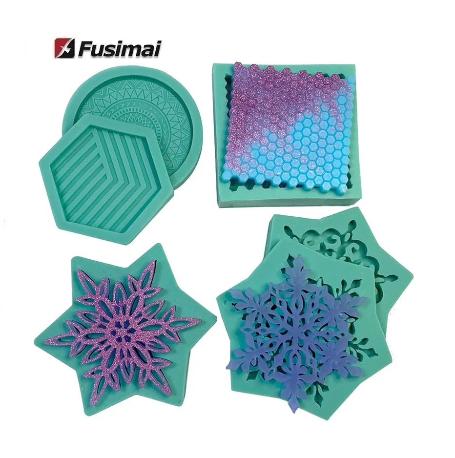 

Fusimai Circular Carved Tray Epoxy Silicone Mould Round Storage Snowflake Resin Coaster Mold, Random