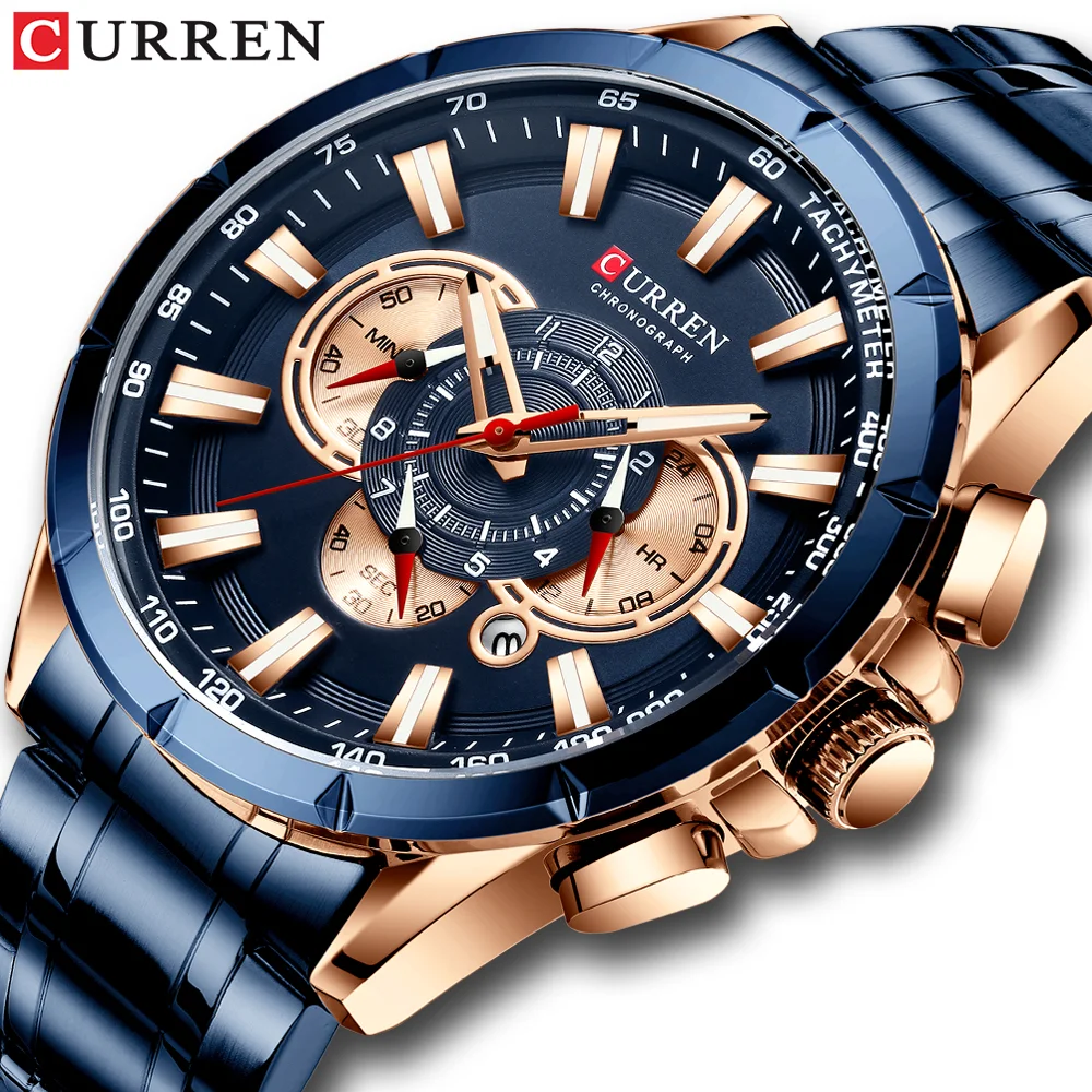 

New CURREN 8363 Causal Sport Chronograph Men's Watch Full Steel Male Clock Luxury Business Watches Men Wrist Relogio Masculino, As picture