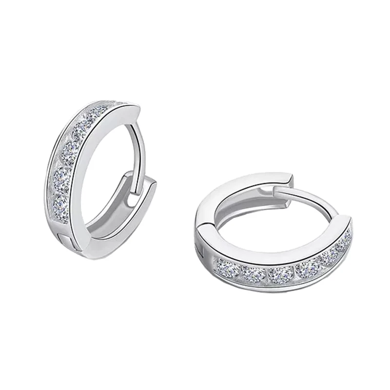 Minimalist style 925 sterling silver jewelry shiny zircon hoop earrings for women