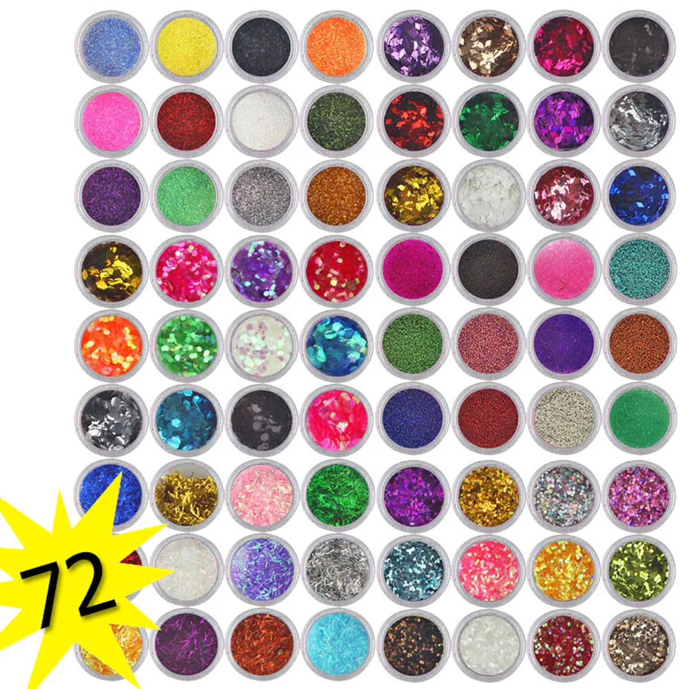 

Hot Women's Fashion Nail Glitter Random 72 Colors Spangle Glitter Nail Art Acrylic UV Powder Polish Tips Set Beauty Nail Art