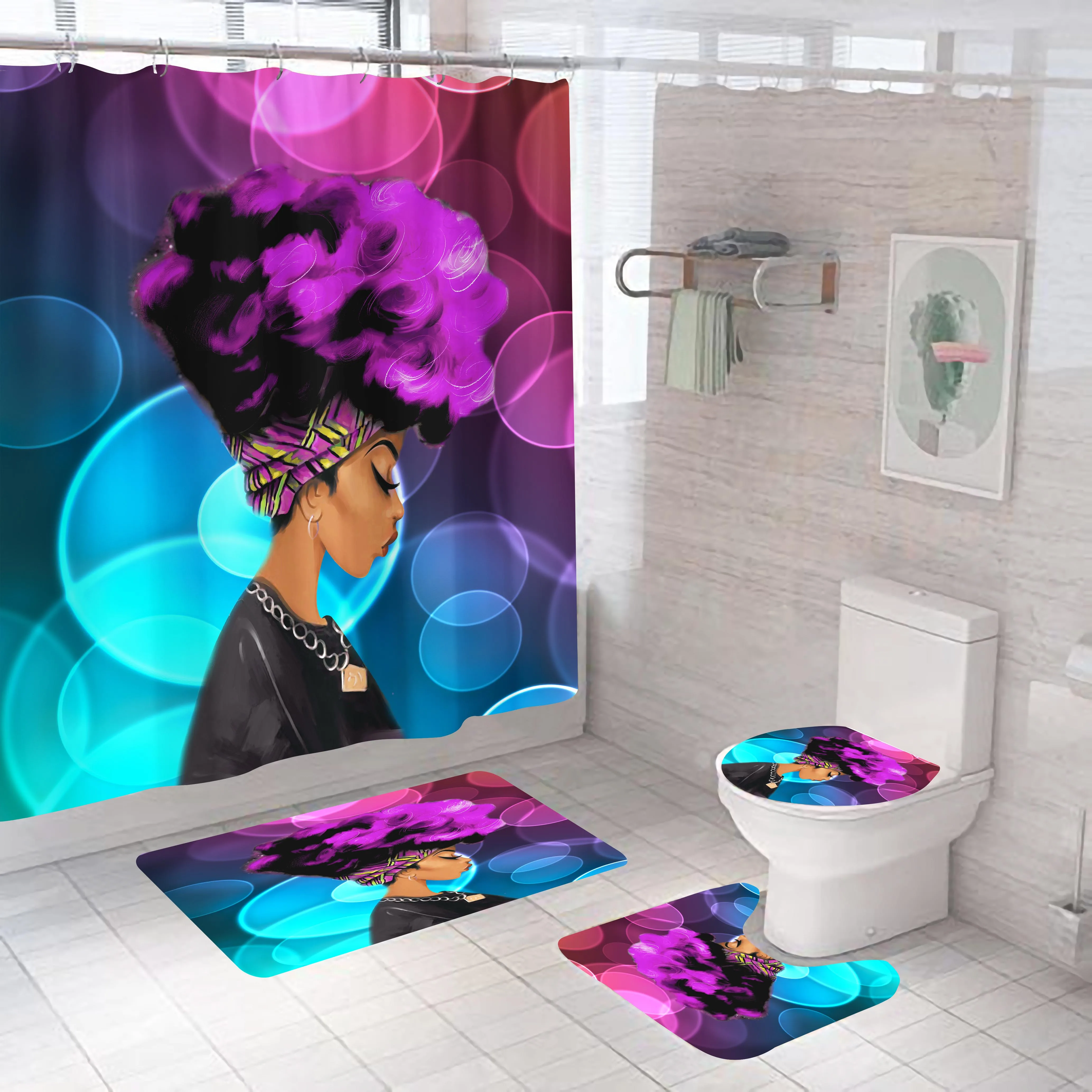 

waterproof fabric african super lady print liner rings grinch shower curtain, Picture