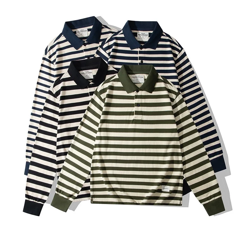 Men's Stripe Polo Shirts Spring Autumn High Quality Casual Business Gentle Style Long Sleeve Knitted T-Shirt 100% Cotton Polo