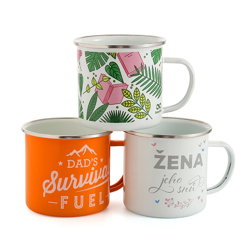 

Wholesale High quality 350ml food grade BPA free sublimation custom enamel mugs with handle, Customized color