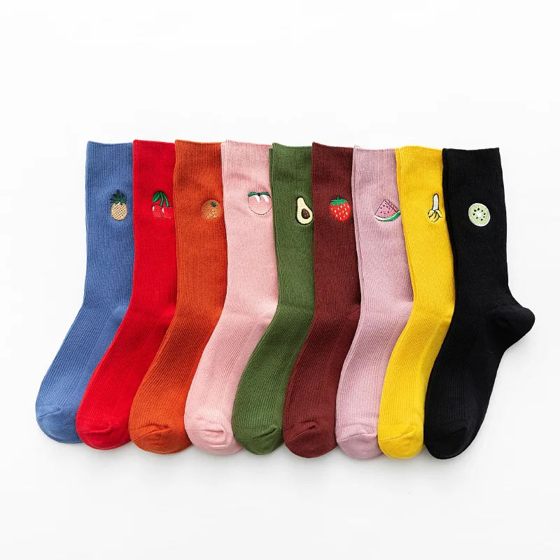 

Different Kinds Of Designer Slouch Socks Fruit Embroidery Custom Wholesale Slouch Socks In Kenya