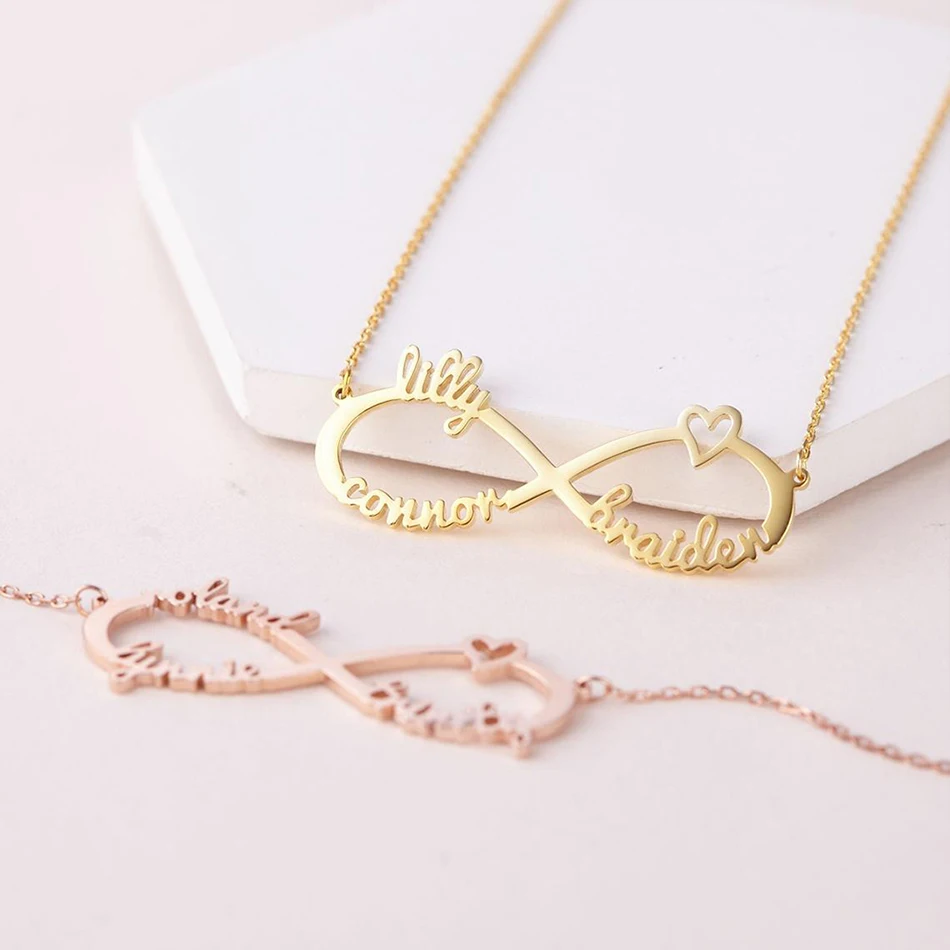 

Latest Design 18k Gold Plated Jewelry Personalised Infinity Necklace Stainless Steel Custom Name Knot Necklace for Lovers Friend, Silver/gold/rose gold