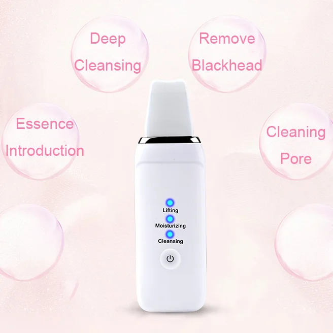 

Peeling wireless charger hand held facial scrubbers electric face cleaner facial portable ultrasonic skin scrubber, White