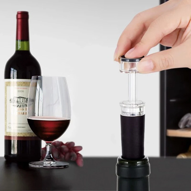 

AA618 1pc Wine Bottle Stopper Vacuum Red Wine Cap Sealer Kitchen Bar Tools Fresh Wine Keeper Champagne Cork Stopper, Black