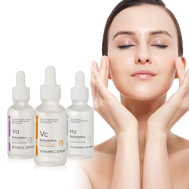 

2021 Vegan Anti Aging Facial Kit Skin Care Set Organic Natural Hyaluronic Acid Retinol Face Korean Whitening Vitamin C Serum, Transparent