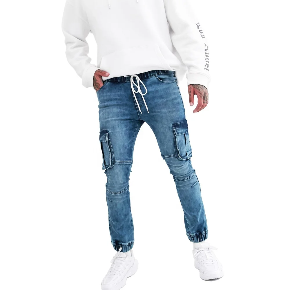 

Fashion Men's Lace Up Jeans Slim Fit Stretch Fit Jeans Solid Color Cotton Multi Pocket Jeans, Picture shows