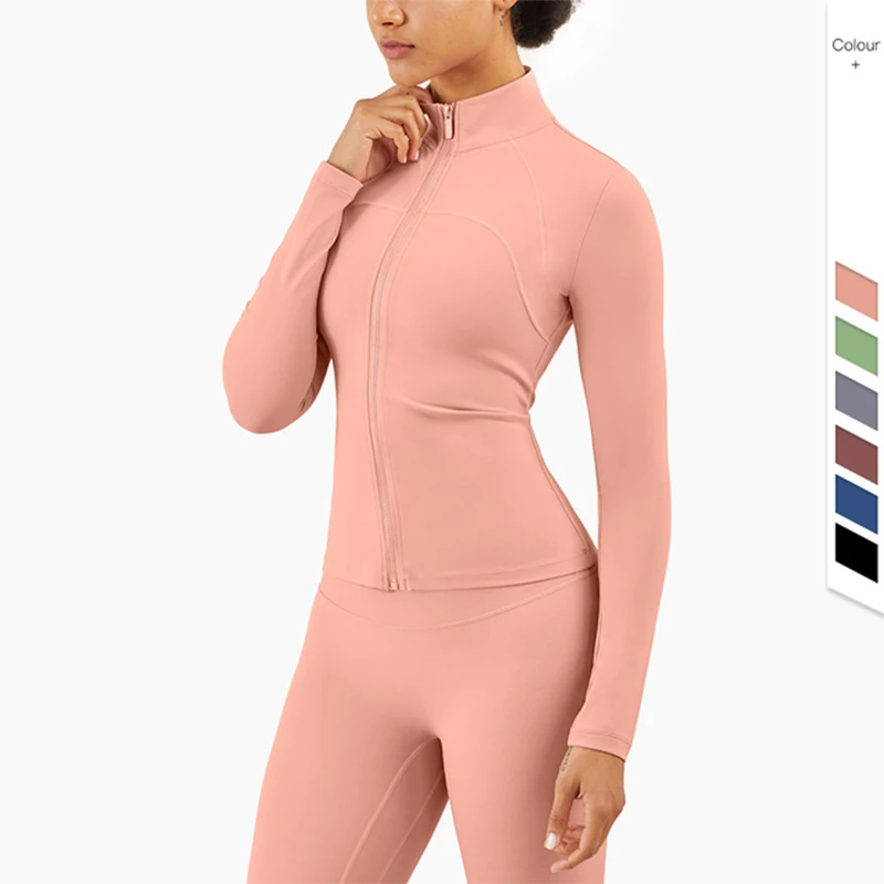 

WT1283 Women Lulu High Neck Slim Fit Zipper Long Sleeve Yoga Fitness Jacket