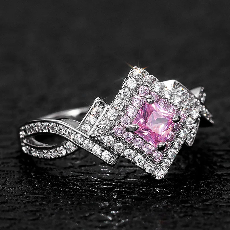 

2021 summer women's ring shiny pink Crystal Birthstone jewelry Rings Engagement Rings