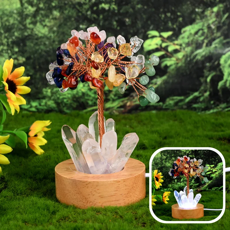 New Design Natural Crystal Money Tree Lamp Healing 7 Chakra Lucky Tree With LED Lamp for Home Dec