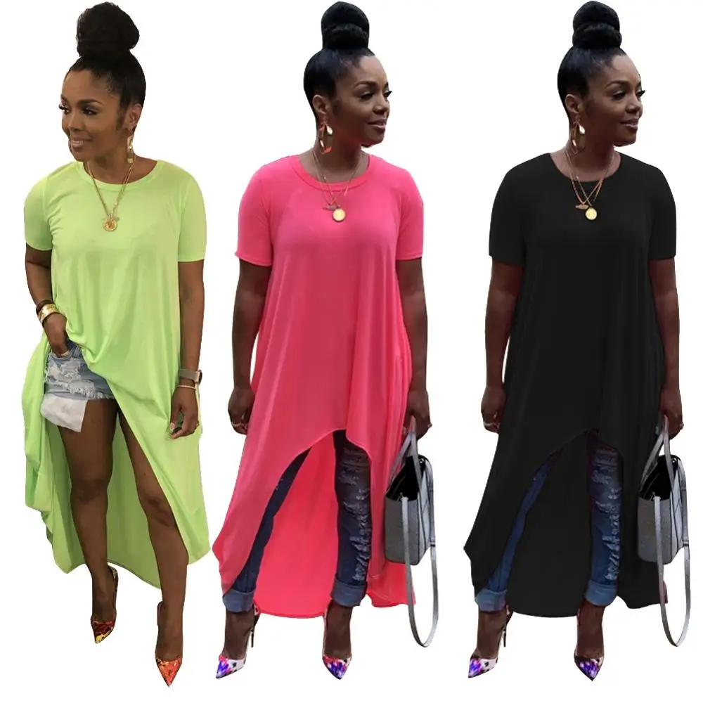 

N2208 ladies casual solid short sleeve plain blank long t-shirt dresses