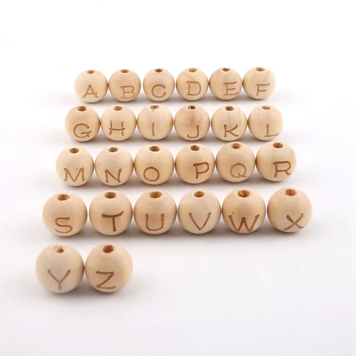 15mm Round Wood Letter Beads Natural Alphabet Beads For Diy Accessory ...