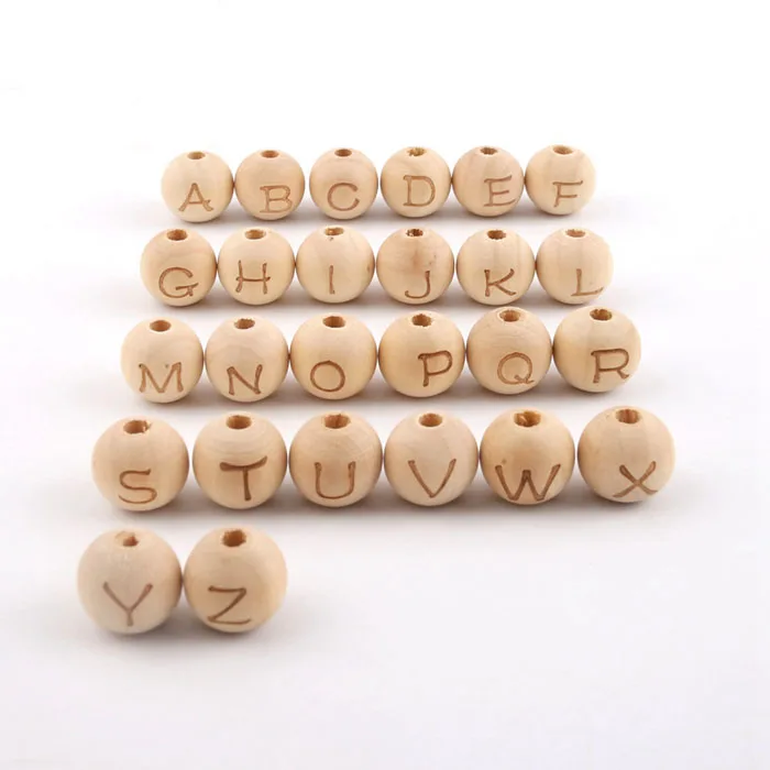 15mm Round Wood Letter Beads Natural Alphabet Beads For Diy Accessory 