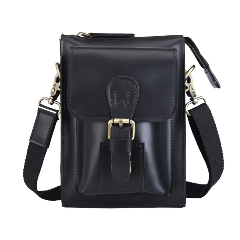 

Custom Black Real Genuine Oil Wax Leather Man Crossbody Shoulder Waist Belt Bag