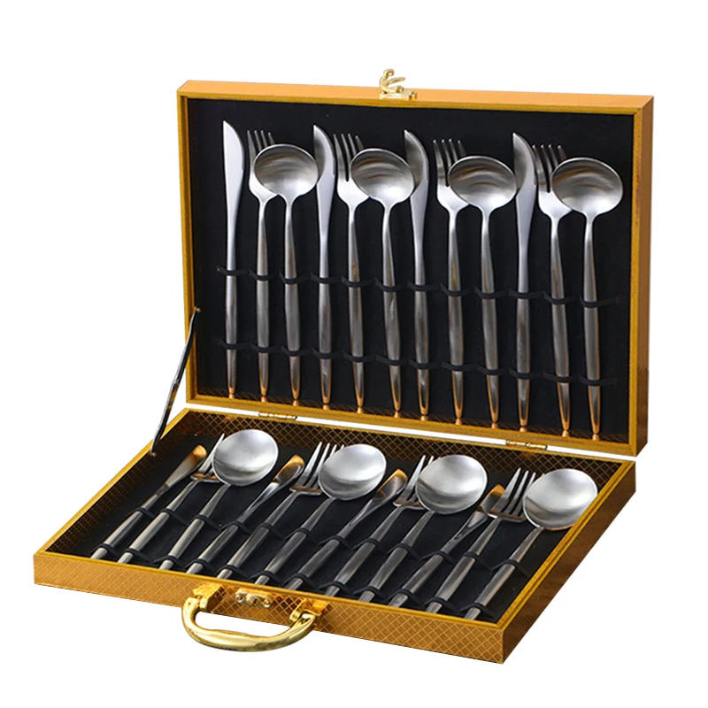 

Royal Cutlery Set PVD coating 24 PCS flatware set 304 Stainless Steel Cutlery Set for Birthday Wedding Gift with gift box, Silver, gold,rose gold,black