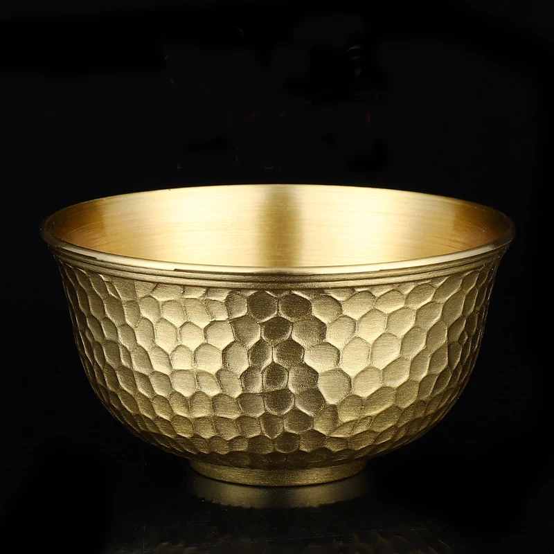 

QIAN HU Luxury Hammered Real Copper Rice Serving Bowl Thickening, Gold