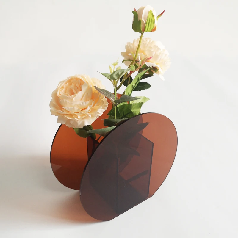 

Customized Home Decoration Table Top Brown Acrylic Flower Vase