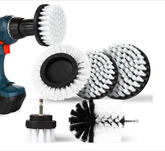 

White color drill brush set 5 piece, drill brush power scrubber 2''/3.5'/4'/5'/5'/5.5'', Red/yellow/green/blue/white