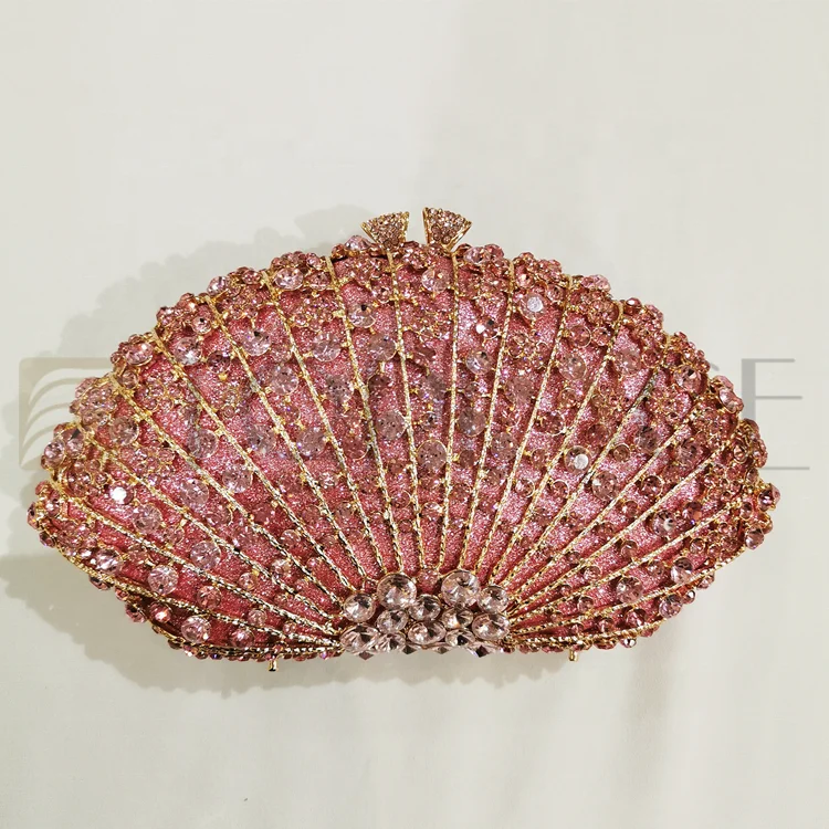 

Elegance women evening bag pink satin crystal clutch for party