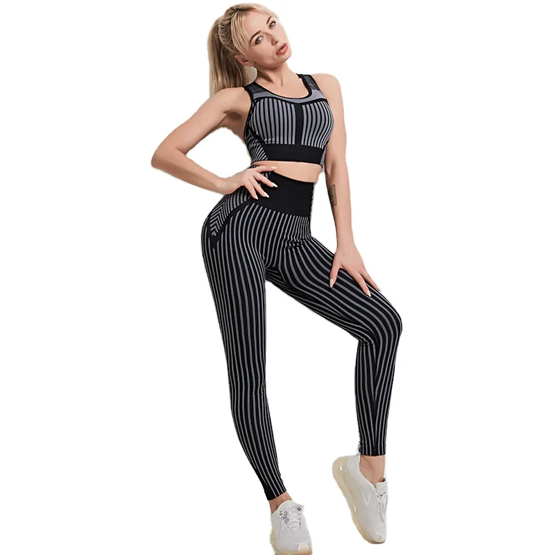 

Jacquard Fitness Legging Running Trousers Woman Tight Sport Pants Mesh Sexy Bra Top