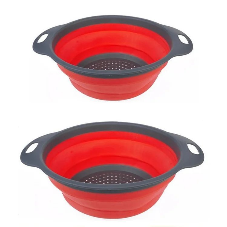 

collapsible round colander 2sizes of silicone foldable strainer, Red/green/blue/pink/orange