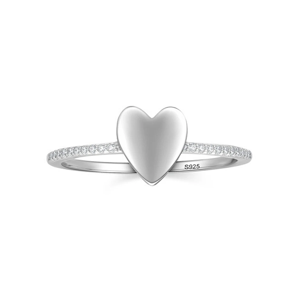 Fine Jewellery Girls S925 Sterling Silver Real Cubic Zirconia Stone Cute Love Heart Shape Ring for Women Jewelry Gift
