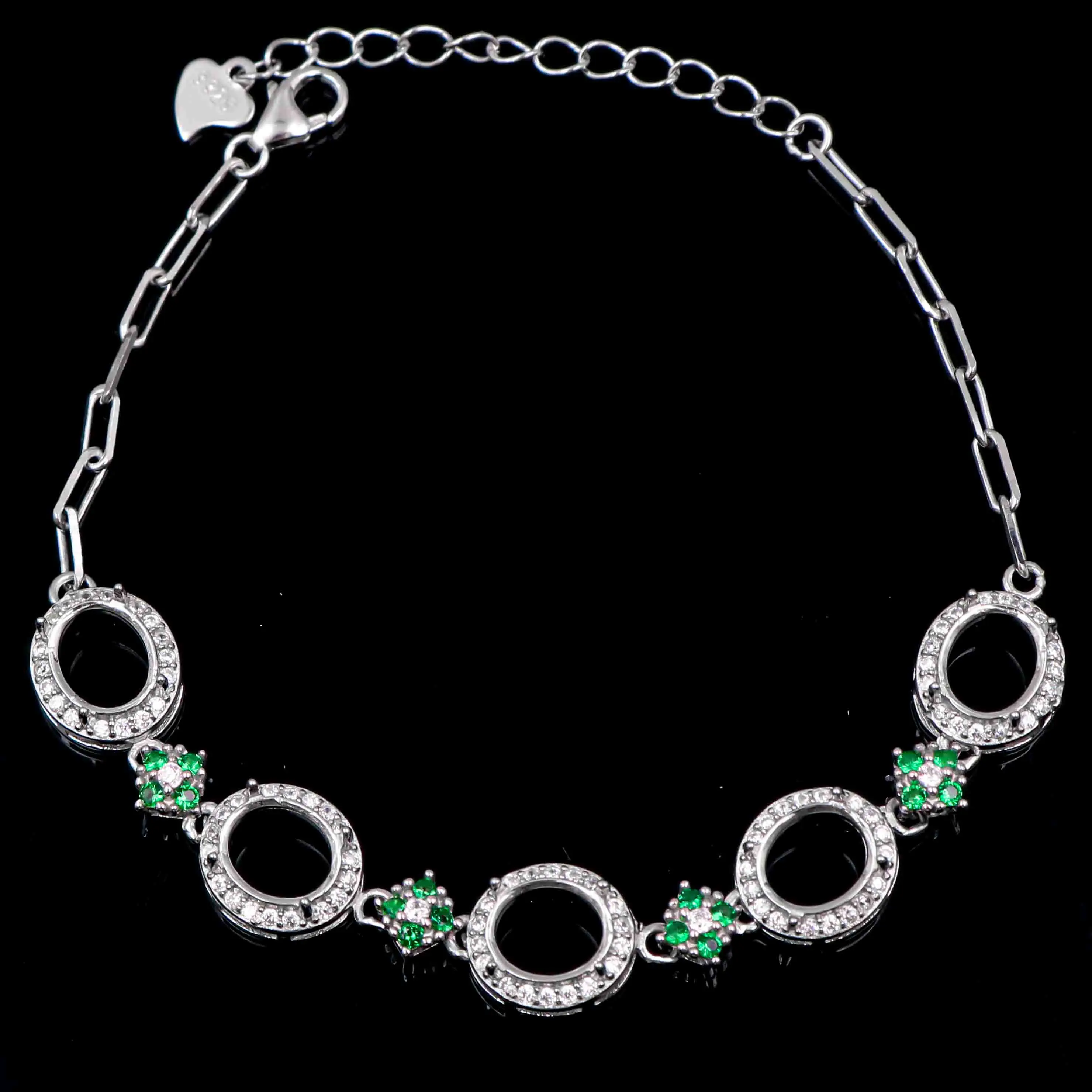 Sterling Silver 6*7/7*8mm Semi Mount Bracelet Empty Support Blank Setting S925 Base Holder Without Center Stone Inlay for DIY