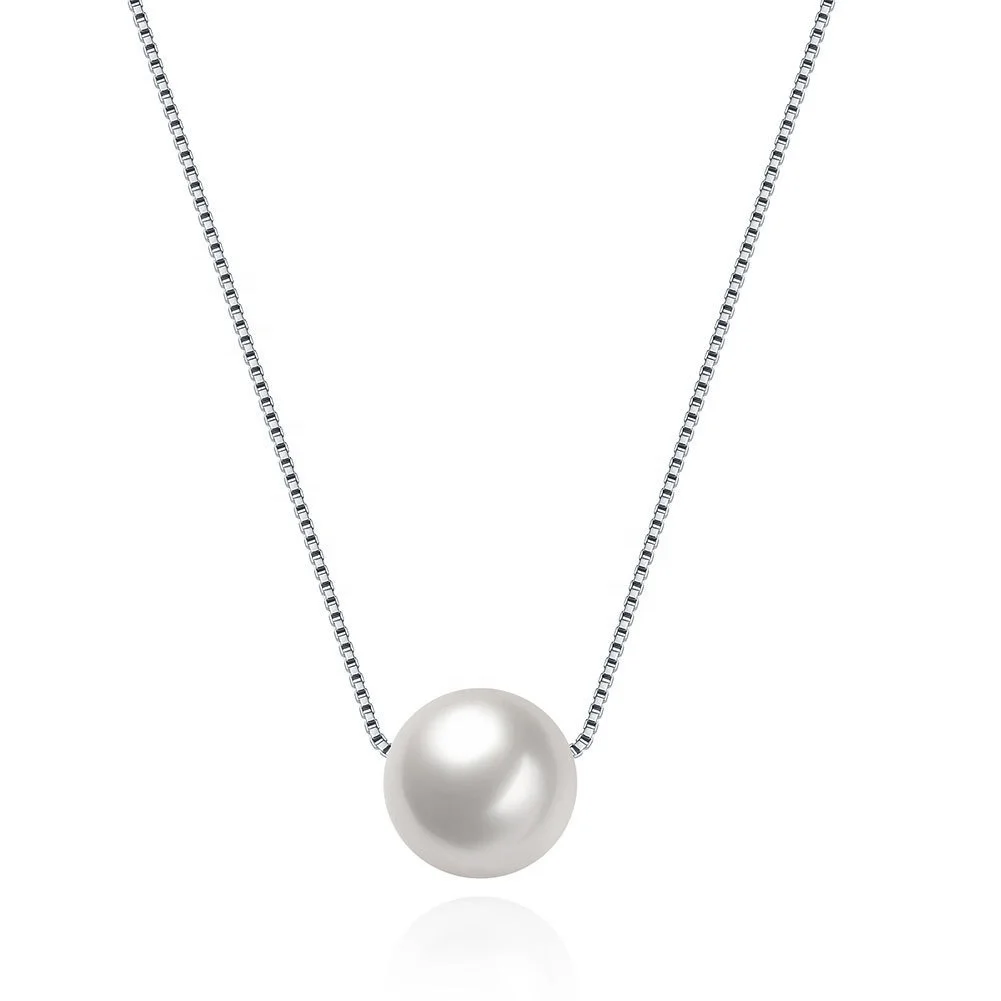 

Korean Women colar collar Halskette Single Floating Chain Pearl Pendant S925 Sterling Silver Necklace
