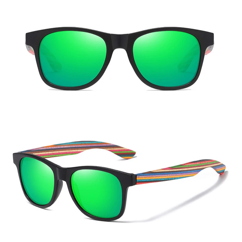 

men women personalized logo mirror polarized UV400 lens rainbow color wood packing case box PC wooden frame sunglasses