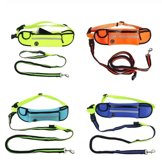 

Walking Hiking Jogging Retractable Reflective Pet Leash Running Hand Free Dog Leash With Adjustable Waist bag, Green, blue, orange, black