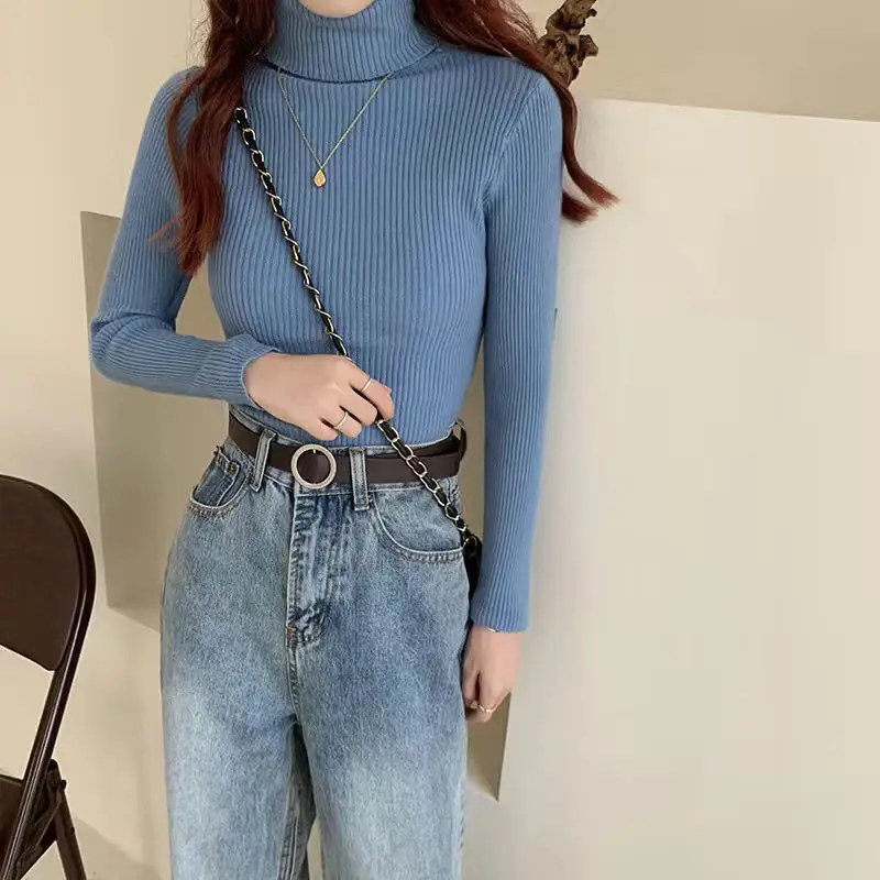 

2021 Winter Thick Sweater Women Knitted Ribbed Pullover Sweater Long Sleeve Turtleneck Slim Jumper Soft Warm Pull Femme, Picture