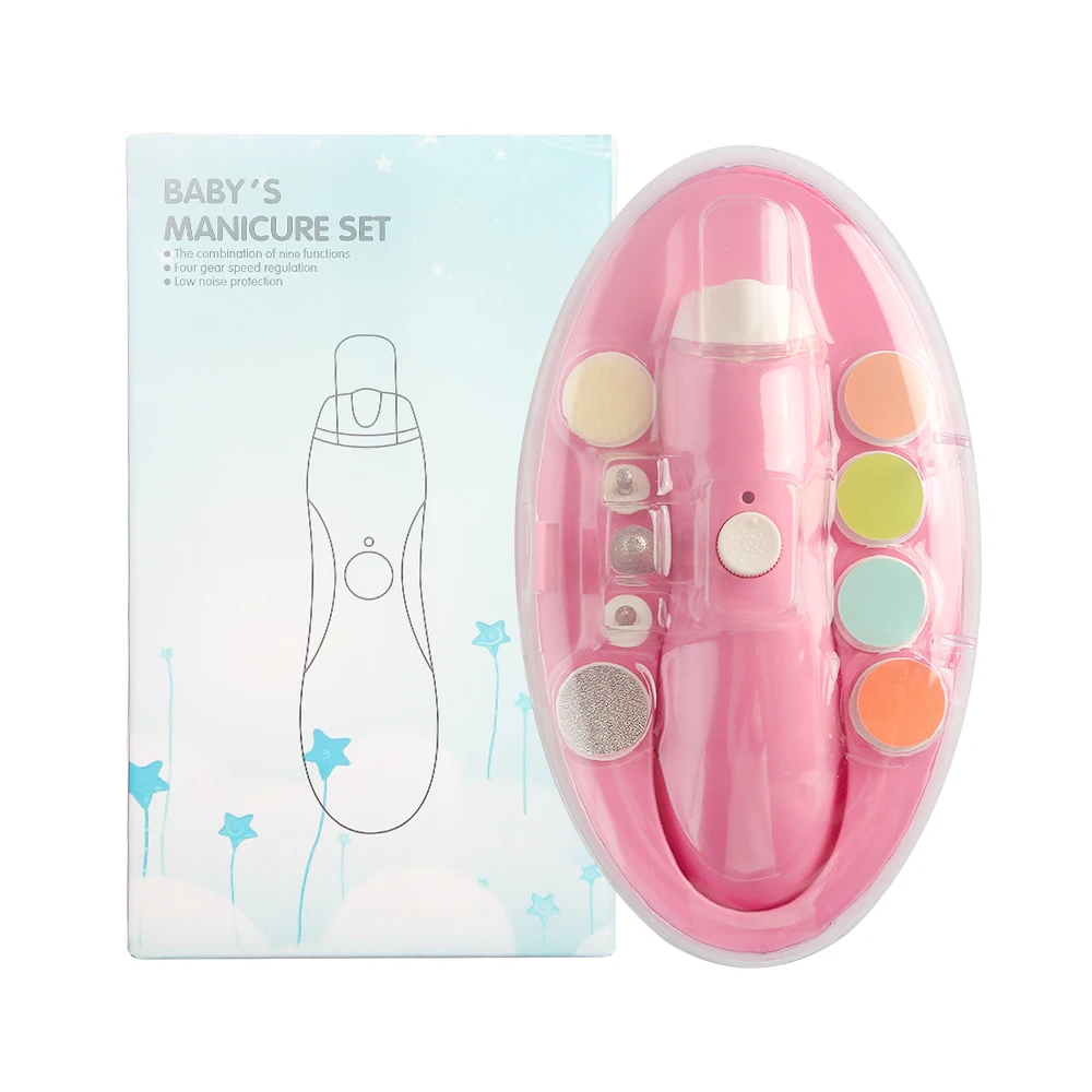 

2022 Trending Products Baby Nail Cutter Trimmer 9 in 1 Additional Replacement Heads Pick Electric Baby Kids Nail Trimmer, Purple yellow blue pink