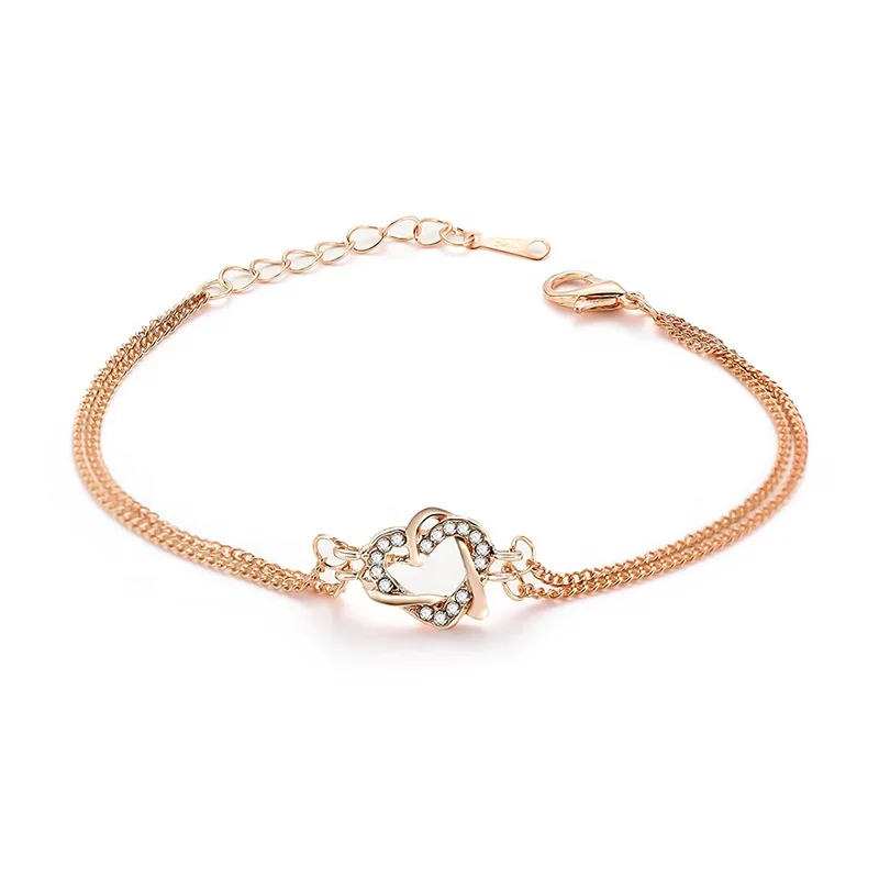 

PUSHI hot bracelets double wrap heart bracelet rhinestone minimalist valentine rose gold gift bracelet