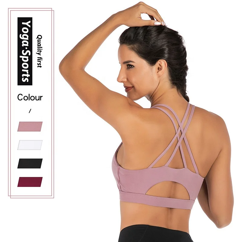 

Double Spaghetti Yoga Bra Cross Back Strings Free To Be Breathable Sweat Wicking Quick Dry Yoga Sport Bra, Customizable from 500pcs