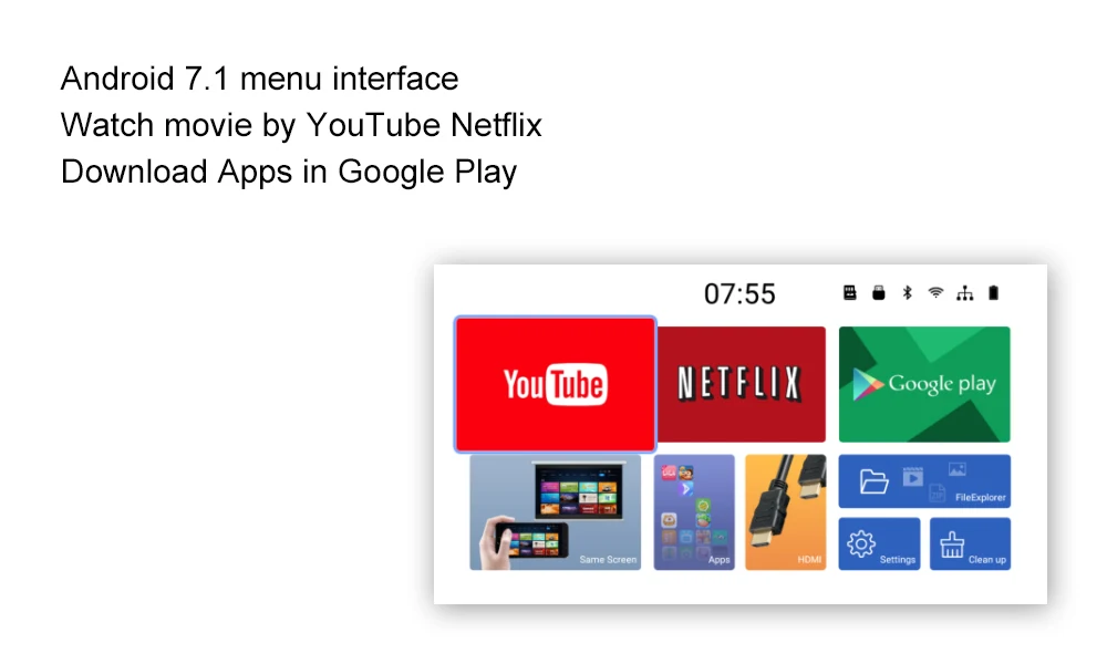 
Mini Projector DLP 1080p Smart Android Wifi BT Mobile Phone Projector for Home Theater/Outdoor/Meet Use 