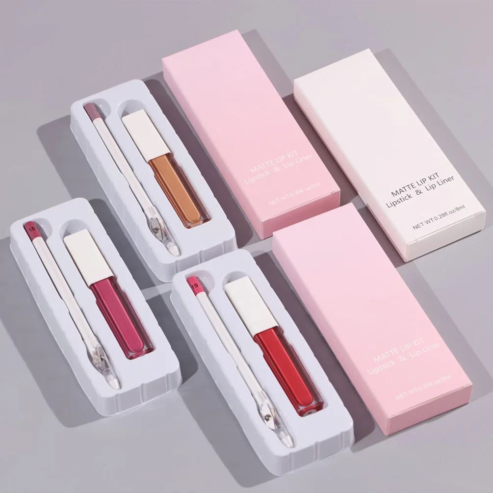 

21 Color Square Tube White Head Lip Gloss Lip Liner with Pencil Sharpener Set Private Label Cosmetics Makeup